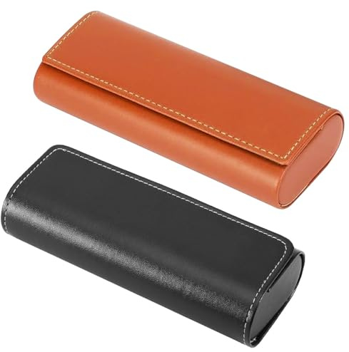 POHOVE 2 Pcs Glasses Case Hard Shell,PU Leather with Metal Magnetic Closure | Portable Eyeglass Cases, Vintage Style Sunglasses Case Hard Shell, Portable Spectacle Cases for Men Women Children Elderly