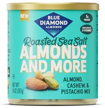 Blue Diamond Almonds, Mixed Nuts Roasted Sea Salt Deluxe Snack Nuts, Almonds, Pistachios, and Cashews, 14oz. Can (Pack of 1)