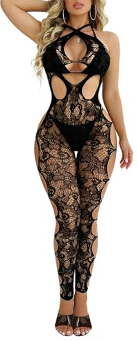 Buitifo Womens Sexy Tights Lingerie Body Stockings Mesh Bodysuit Jumpsuit Nightwear Black M