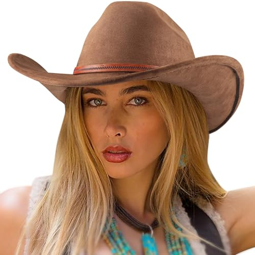 DRESHOW Cowboyhatt för Kvinnor och Män Cattleman Western Cowboy Cowgirl Hattar Utomhus Bred Brätte med Bältesspänne Unisex Upprullade Kepsar