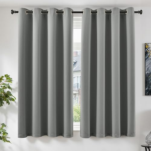 TOPICK Gardiner med öljetter Vorhänge Blickdicht Verdunklungsvorhänge Gardiner 175x140 cm Set om 2 Dörrgardiner Vorhänge för vardagsrum Fönsterdekoration Övergardiner för sovrum Ösenvorhänge Ljusgrå