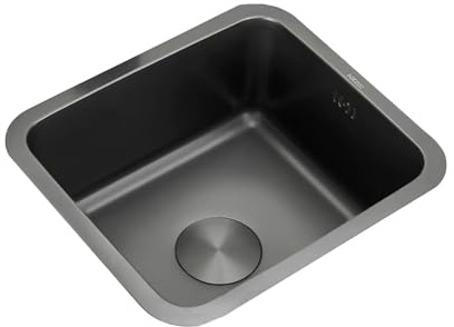 Lavandino Cucina Piccolo,Lavello Cucina 1 Vasca Nero,Lavabo In Acciaio Inox,Lavabo Rettangolare con Set Di Drenaggio,Installazione Appoggio o Sottopiano (34x31x19cm)