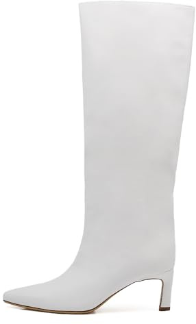 IF Stivali alti donna eleganti A punta affusolata tacco Kitten Heels sottile medio comodi chic moda classica GA047 Bianco N.37