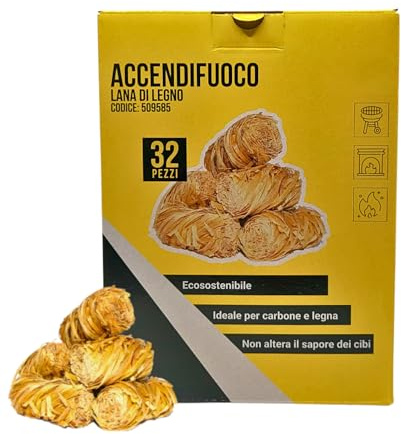 OPIROS Accendifuoco Ecologico In Riccioli Lana Di Legno pz.32 Per Accendere Barbecue Camini Stufe Carbone E Legna
