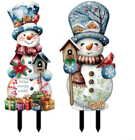 Lawnoval 2 Stück Weihnachts-Gartendekoration, LED-Wetter-Hof-Schilder mit Lichtern für Weihnachtsdekoration, Erdspieße und Hängeoptionen für den Außenbereich