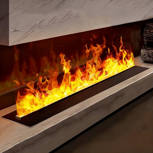 Chimenea De Vapor De Agua 3D, Chimenea Atomizada con 7 Colores De Llama Ajustables Y 5 Niveles De Brillo, Acero Inoxidable Cepillado, Control Táctil Y Remoto, Decorativa para El Hogar Y La Ofic 140cm