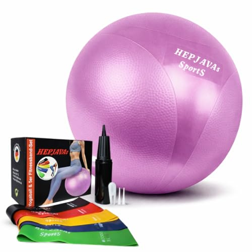 HEPJAVAs Sports Gymnastikball & 5er Fitnessband-Set – Anti-Burst Yoga Ball inkl. 5 Widerstandsbänder, Pumpe & Zubehör – für Gymnastik, Yoga, Pilates, Fitness & Büro (Verschiedene Größen & Farben)