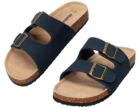 JOMIX Sandales Homme à Double Boucle Mules d'été avec Semelle en Liège Confortable Claquettes Plates et Antidérapantes pour Plage Maison et Quotidien