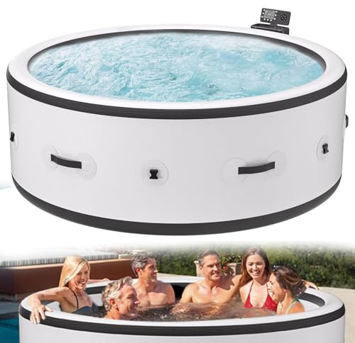Rund UppblåSbar Badtunna,BäRbar Badtunna FöR 4 Till 6 Personer, Med 180 BubbelstråLar, Spa-Set FöR Utomhusbruk Inkluderar VäRmepump, Filter Och Isolerande Skydd 81x28in