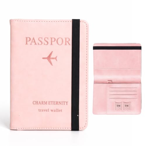 ZZHBOO 1 Porta Passaporto con Cinturino, Custodia Protettiva con Blocco RFID, Portadocumenti e Portacarte per Viaggi, Carte di Credito e Biglietti Aerei
