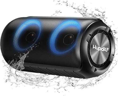 Bluetooth Lautsprecher mit Licht, 2026 Neues Musikbox Tragbarer Bluetooth Box mit 20W Spitze, 52mm Durchmesser Dual Lautsprecher, Tiefer Bass, RGB Lichter, IPX7 Outdoor Speaker für Reisen/Party/Strand