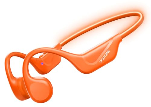 DOOGEEEco Bone Beat Run Ray Bone Conduction Headphones, Open Ear Headphones Wireless with LED Light, IP66 Waterproof Headphones, 10H Playtime BT6.0 Open-Ear Sport Headphones for Running Cycling Orange
