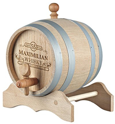 polar-effekt 1 Liter Holzfass Personalisiert mit Namens-Gravur - Geschenkidee zum Geburtstag für sie/ihn - Eichen-Fass für Whisky oder Wein - Motiv Produced by