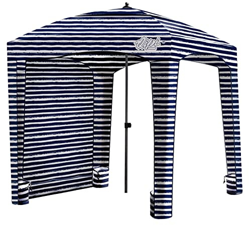 Qipi Beach Cabana - Easy to Set Up Canopy, Waterproof, Portable 6' x 6' Beach Shelter, Included Side Wall, Shade with UPF 50+ UV Protection, Ultimate Sun Umbrella - for Kids, Family - Sailor Stripes