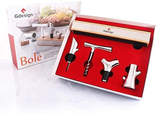 Set Regalo Gdesign 4-in-1 in Acciaio Inox 304 per Amanti del Vino: Aeratore, Apriscatole, Tagliacapsule, Tappo e Cavatappi di Alta Qualità, Versatile Preservatore di Bevande.