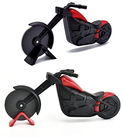 Hoshen 2 Stück Kreative Motorrad Form Pizza Cutter Teiler Edelstahl Pizza Schneiden Rad Pizza Schneiden Werkzeug - Schwarz