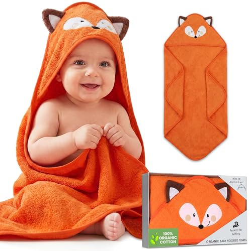 Mother's Choice 100 % bomull djur med huva baby pojke badhandduk 300gsm (orange räv)