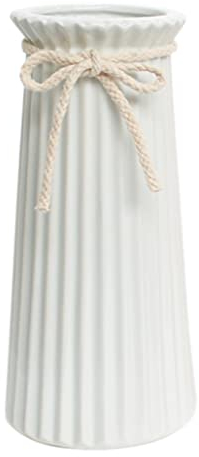 Vase Weiß 19 cm Hoch, Blumenvasen Modern aus Keramik für Tischdeko Innenbereich, Deko Vasen für Pampasgras