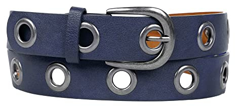 Zakatte • Unisex Loch-Ösen Gürtel aus Kunstleder bis 130 cm Ösengürtel Punkgürtel Nietengürtel F25