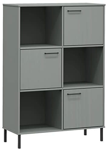 vidaXL Bücherregal mit Metallbeinen Bücherschrank Standregal Wandregal Büroregal Schrank Aktenregal Holzregal Regal Grau 90x35x128,5cm Massivholz