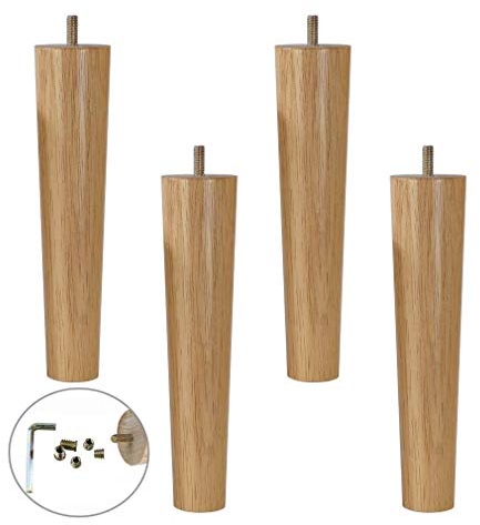 CAZARU 4X Möbelbeine aus Massivholz, Tischbeine aus Eiche, zylindrische Sofabeine – Bettfüße – Couchtischbein, M8-Schraubstange, für Küchenschrank, Sofa, Bett, Stuhl – Natur