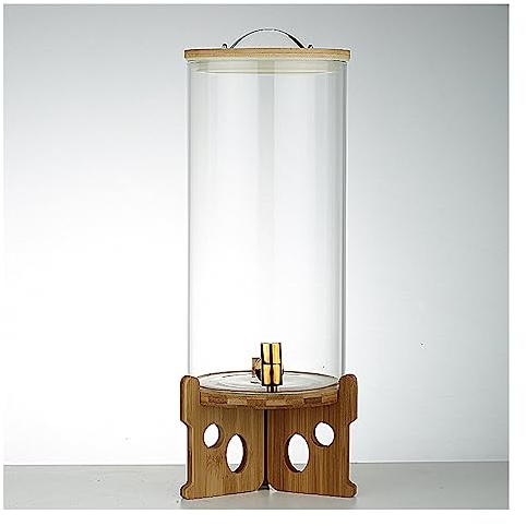 WYJRO Dispensador De Bebidas De Cristal,Dispensador De Bebidas De Vidrio con Grifo De Acero Inoxidable Y Tapa De Madera para Bebida Caliente O Fría - Garrafa De Agua,C(11L)