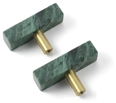 PILYON Kabinett Door Knob 2 Stück Marmor-Messinggriff,Quadratisch,Schwarzer Kristall,Schrank,Kleiderschrank,Tür,Schublade,Schrank,Türknauf,Grün,Einzelloch