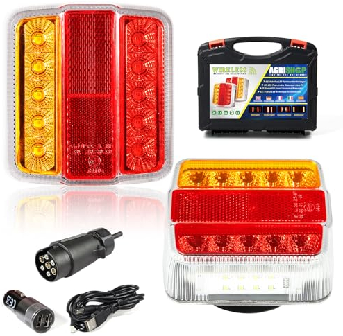 AGRISHOP Kabellos LED Anhänger Rückleuchten, Magnetisches Wireless Beleuchtung PKW Heckleuchten 12/24V Wiederaufladbar Rücklichter für Wohnwagen KFZ Wasserdicht E-MARK