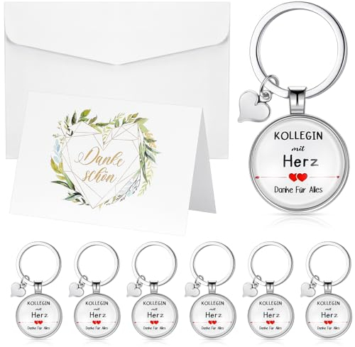 Otuuz 6 Set Dankeschön Geschenke für Kollegin Geschenkkarte mit Schlüsselanhänger Kollegin mit Herz Danke für Alles Karte Geschenk für Arbeit Jobwechsel Ruhestand Weihnachten