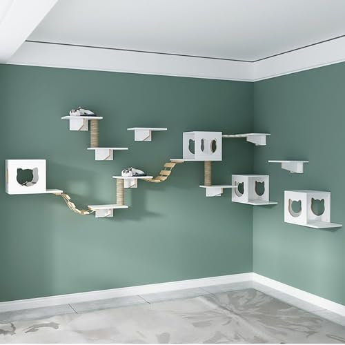 FATACO Kletterwand Katzen Set, Katzen Wand Klettern, Katzen Kletterwand, 15 mm Dicke Platte, Robust und Langlebig (Size : Style 10)