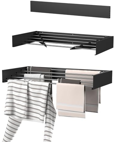 Wasophoogte Wäscheständer Ausziehbar, 50x80x10 cm (LBH), Aluminium, Wäschespinne Draußen, Wäscheleine Ausziehbar, Geeignet für Innen- und Außenbereich, Montage mit mitgelieferten Schraube