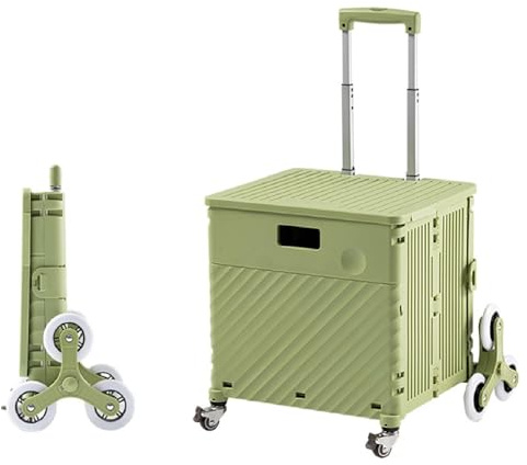 Teleskophandtag vikbar verktygsvagn – slitstark matvagn med lock och 360° roterande hjul, 65 L shoppingvagn, ljudlös, grön – aluminiumlegering