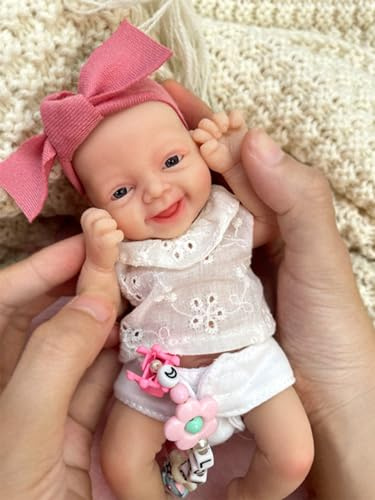 MYREBABY Realistische 17.8 cm Reborn Silikon Babypuppen Ganzkörper Miniatur Neugeborene Puppen Stressabbau für Erwachsene Handgemachtes Füttern & Baden Zubehör ab 3 Jahren