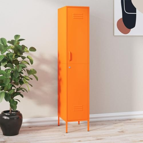 DJEKA Schließfachschrank orange Lagerschrank Spind Metallschrank Stahlschrank Aufbewahrungsschrank 35x46x180 cm Stahl Mehrzweckschrank Umkleideschrank Fächerschrank