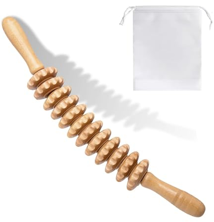 Faszienrolle Holz, Massageroller Holz mit Griff, Anti Cellulite Massage Massagegerät, Faszienstab holz für Muskelentspannung, Körperformung, Gua Sha Massage, Buche