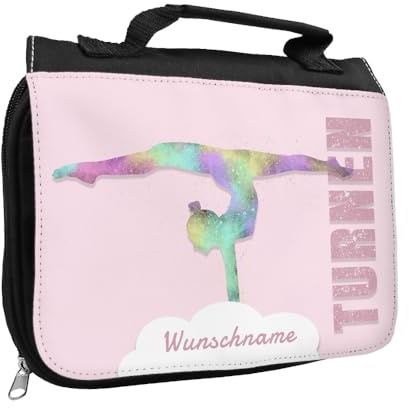Kulturbeutel mit Namen und Motiv mit Turnen | Kulturtasche mit Hobby personalisiert