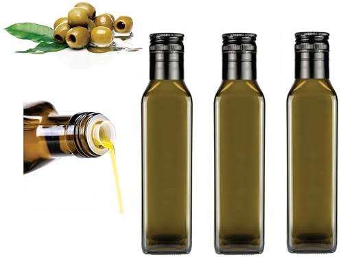 lilawelt24 3x 250 ml Ölflasche mit integriertem Aussgießer aus Glas Likörflaschen |Essig-Öl Flaschen | Schnapsflaschen |Marasca