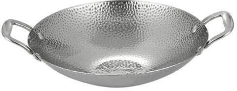 Wok de acero inoxidable, mini wok de doble mango de 9 pulgadas, wok de fondo redondo antiadherente, wok de inducción grueso para saltear, sopas y pastas Wok pequeño Wok de fondo redondo Wok de inducci