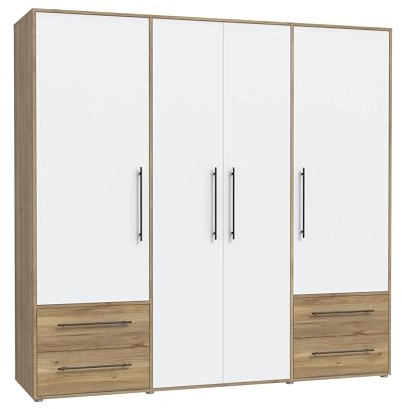 Forte Möbel Mauvella - Armadio in legno di quercia con bianco, 206 x 200 x 59 cm