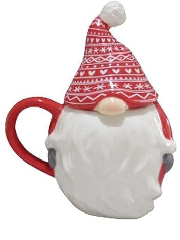 Puckator Tazza in Ceramica Natalizia con Coperchio Sagomato - Gnomo Gonk - Natale Scandinavo - Regalo