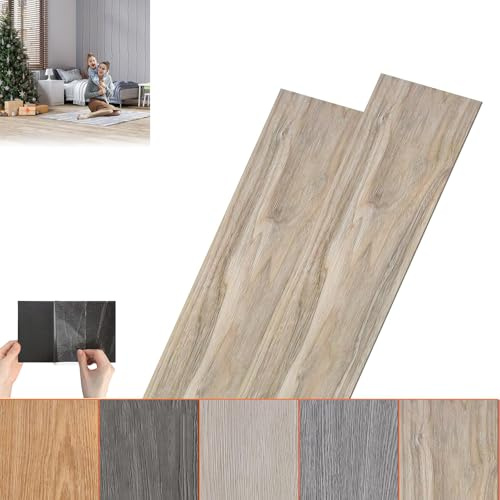 ACXIN Suelo de PVC Autoadhesivo, Laminado Efecto Madera, Gris Claro (2,5 m², 18 Unidades)