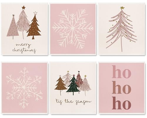 Whaline 6Pcs Christmas Boho Swedish Dishcloths Pink Xmas Tree Snowflake Kitchen Towels Winter Reusable Cotton Absorbent Dish Towels for Home Party Housewarming Gift, 6.7 x 7.5 Inch