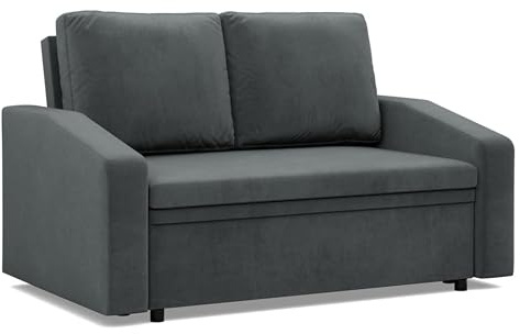 Mebligo - Sofa 2 Sitzer Mit Schlaffunktion 148 x 90 x 87 cm NEO-Kollektion, Klein Schlafsofa Mit Bettkasten, Wohnzimmer, Kleines Dunkelgrau
