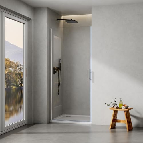 WITEN&NOCK Duschtür 100 x 195 cm Nischentür Dusche Drehtür Duschkabine 6 mm ESG Nano Glas Chromoptik