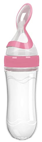 Baby Food Feeder Silicone Baby Bottle Squeeze Feeder con cucchiaio erogatore di cibo cereali biberon per neonati, rosa