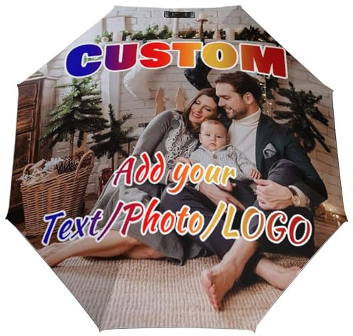 SJHAZSL Design Personalisiert Foto Regenschirm, Personalisiert Taschenschirme, Taschenschirme mit Foto Text, Schirm mit Auf-Zu Automatik, Schnelltrocknender, Schützt vor Regen und Sonne.