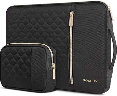 ROEPHY 15.6-16 Inch Laptop Sleeve Case with Accessories Pouch,Waterproof Computer Cover Bag with Retractable Handle for Lenovo Yoga 720 IdeaPad 320 / Acer Aspire E15 / HP ENVY 15 / Dell XPS 15, Black
