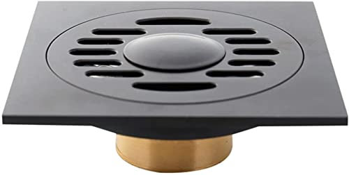 Dusch-Bodenablauf, Messing-Duschablauf mit Abnehmbarer Abdeckung, Gitterrost, 10,2 cm quadratischer Bodenablauf mit Haarsieb für Küche, Waschraum, Garage und Keller, Schwarz (Weiß: B)