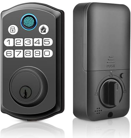 LOCSMART Fingerprint Door Lock, Keyless Entry Door Lock, Electronic Keypad Deadbolt, Biometric Smart Locks for Front Door, Auto Lock, Anti-Peeking Password, Easy Install, (Black)