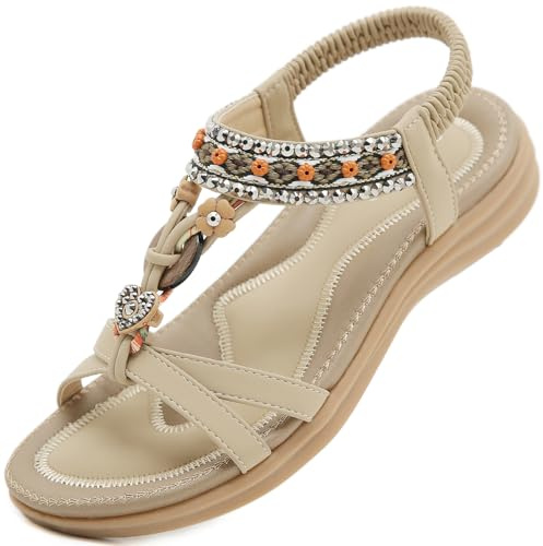 Acfoda platta sandaler damer sommar fritid tåseparator med mjuk fotbädd, storlek 35–45, 2501 beige, 42 EU